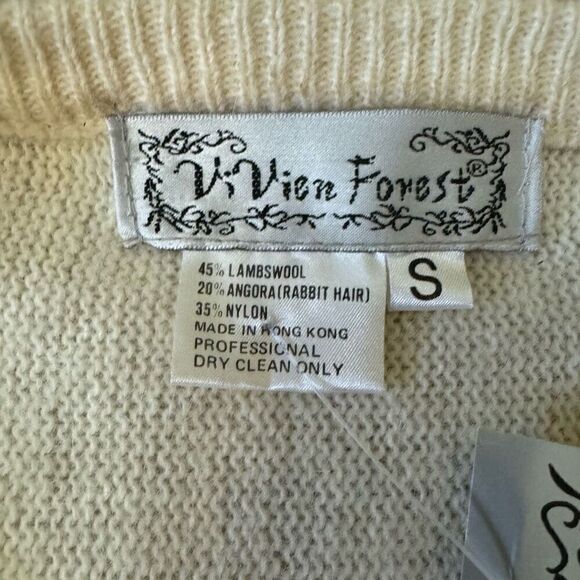 Vivien Forest Size S Beaded Pearl Embroidered Sweater Cream Coquette Grannycore - Picture 8 of 10